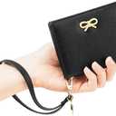 GOIACII Women's Small Bifold Cute Bow Wallet Rfid Blocking Ladies Card holder Wristlet with Zipper Coin Pocket Black