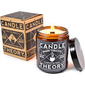 Candle Theory Warm Tobacco Scented Candle for Men 7.6 Ounce, Crackling Woodwick Manly Gift Home Bedroom