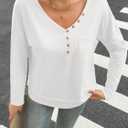 Tankaneo Womens V Neck Henley Shirts Casual Long Sleeve Flowy Tees Cute Loose Fit Tops with Pocket (S)