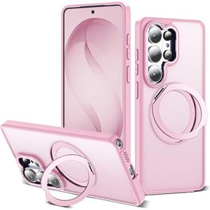 for Samsung Galaxy S26 Ultra Case with 360Rotatable Magnetic Ring Stand Compatible with Mag-Safe Military Protection Matte Translucent Phone Case for Galaxy S26 Ultra 6.9",Pink