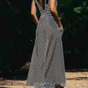 Women Casual Summer Striped Dresses Smocked V Neck Bow Beach Dress Sleeveless Sundress Beach Long Flowy Dress