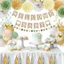 Sage Green Baby Shower Decorations Olive Green Balloon Garland Kit Welcome Baby Banner Balloons Pom Poms Flowers Tassels Circle Dots Star Garland for Gender Neutral Baby Shower Supplies