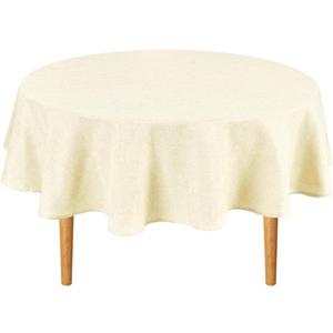 Hiasan Round Linen Tablecloth 60 Inch - Wrinkle and Stain Resistant Washable Polyester Fabric Table Cloth for Dining Room Kitchen Party, Champagne