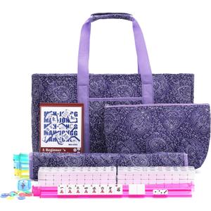 American Mahjong Tile Set with Purple Printed Carrying Bag, 166 Premium White Tiles, 4 All-in-One Color Racks/Pushers, Mah Jongg Sets, Complete Mahjong Game Set for Travel, 4 inches x 9 inches x 21 inches