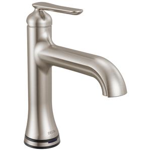 Delta Bonacci Touchless Bathroom Faucet 1-Hole with Touch On Technology, Brushed Nickel Single Hole Bathroom Sink Faucet, Metal Push-Pop Drain, Lumicoat Stainless 545T-SS-PR-DST