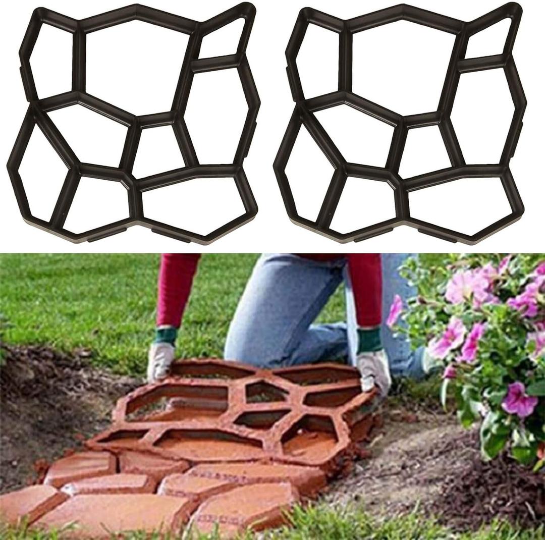 Walk Path Maker, 2 Packs Plus Size: 18.9 x 18.9 x 1.8 inch Pathmate Stone Moldings Paving Pavement Concrete Molds and Foams Stepping Stone Paver Walk Way Cement Mold