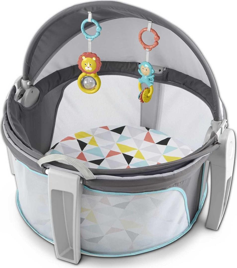 Fisher-Price Portable Bassinet On-The-Go Baby Dome, Travel Play Space with Developmental Newborn Toys & Canopy, Windmill
