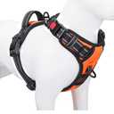 PHOEPET Reflective Dog Harness Large Breed Adjustable No Pull Vest with with Handle 2 Metal Rings 3 Buckles [Easy to Put on & Take Off](L, Orange)