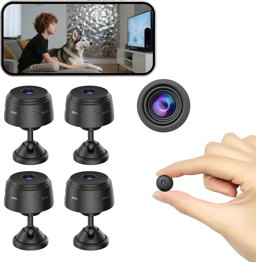 Mini Camera Small Hidden Camera -1080P HD Wireless WiFi Motion Detection Surveillance Cameras with Night Vision for Home Security Baby/Pet/Office/Car Monitor(Video Only), 4 Pack