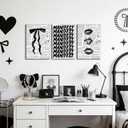 3Pcs Trendy Black and White Preppy Canvas Wall Art Retro Kiss Lips Bow and Manifest Pictures Wall Decor Funky Aesthetic Dark Coquette Posters Prints for Girly Apartment Dorm 16x24in
