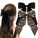 Zkptops 2Pcs Hair Bow Clips for Women Girls Silky Satin Bow Hair Clips Hair Ribbon with Long Tail Cute Oversized Hair Clips Soft Large Big Bowknot Hair Barrettes Hair Accessories (Black Leopard)