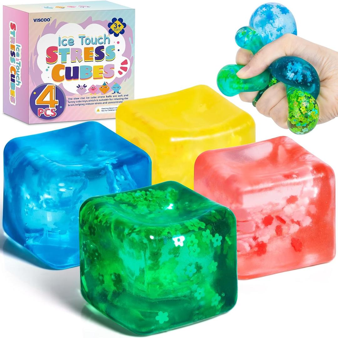 VISCOO 4 Pack Fidget Toy Stress Cube, Slow Rise Stress Balls Ice Cube
