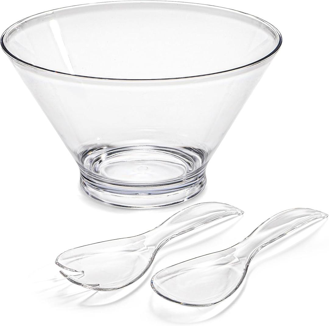 Covzoe Salad Bowls with 2 Servers, 108 Oz Large Shatterproof Plastic Fruits Serving Mixing Bowls, Reusable Food Storage Container for Vegetables, Chip and Dip, Popcorn, Condiments, Party