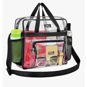 MAY TREE Clear Bag for Stadium Events 12×6×12 Clear Tote Lunch Bag with Reinforced Strap for Work, Concert and Sports, Black