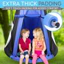 SereneLife Kids Tree Swing with Tent Cover | 40” Saucer Hanging Seat, Padded Frame for Indoor Outdoor Play, Detachable Tent Design, Durable Setup for Backyard Fun with Adjustable Ropes Included | Blue