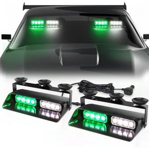 WINECO 2 in 1 Green White Dash Emergency Strobe Lights Interior Windshield Warning Safety Flashing Lights w/Suction Cups for Construction Vehicles, Truck (27.16 inch, 16 LED) WINECO 2 in 1 Green White Dash Emergency Strobe Lights Interior Windshield Warning Safety Flashing Lights w/Suction Cups for Construction Vehicles, Truck (27.16 inch, 16 LED)