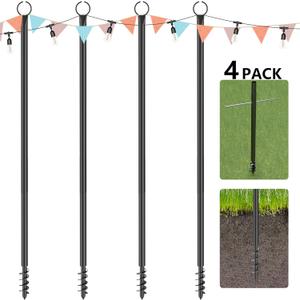 String Light Poles for Outside 4 Pack, 10.5 Feet Outdoor String Lights Poles for String Lights, Backyard Patio Light Poles for Bistro Party Wedding, Metal Outdoor String Light Pole