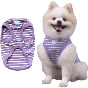 Striped Teacup Pet Dog T-Shirts, 101% Cotton Tank Vest for Small Dogs and Cats, Sleeveless Puppy Clothes for Chihuahua Yorkie Green, XS (Purple)