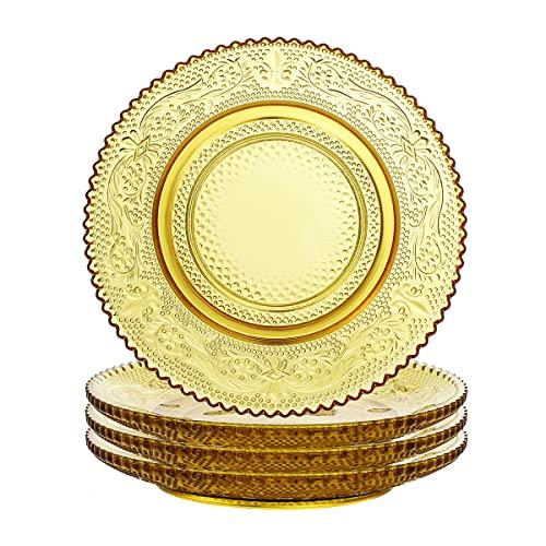 Sizikato 2pcs Amber Glass Snack Plate with Lace Trim, 6-Inch Dried Fruit Plate Dessert Plate for Home and KTV