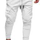 Men's Casual Pants - Cotton Chino Cargo Pants for Hiking and Outdoor Recreation, Drawstring Sweatpants in Twill Track Jogging Size 30 (White)
