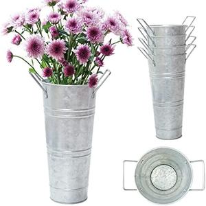 Notakia Galvanized Metal Vases Farmhouse French Flower Bucket Vases for Cut Flowers for Home Decor and Wedding Table Centerpiece Decorations (9.05in Silver 3Pcs)