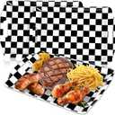 FYSUIMU 3Pcs Checkered Serving Trays with Handles Reusable Serving Dishes Black and White Gingham Platter for First Birthday Party Sharing Snacks Fruits Dessert, 15 x 10 Inch