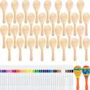 NEBURORA 6Pcs DIY Mini Unfinished Wooden Maracas with 6Pcs Multicolor Pens Fiesta Mexican Maracas Favors Cinco De Mayo Party Supplies Decorations
