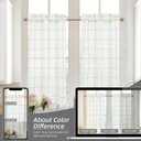 DriftAway Kitchen Curtains Striped Tier Linen Short Curtains Windowpane Plaid Cafe 45 Inch Length for Living Room Bathroom Chris Farmhouse Rustic Rod Pocket 2 Panels Gray