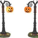 Department 56 Village Collection Accessories Halloween Hallows Eve Pumpkin Street Lamps Lit Figurine Set, 4.3 Inch, Multicolor