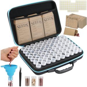 70 Slots Seed Storage Organizer, Garden Seeds Saver kit Seed Organizer with 20 Seed Envelopes, Write Label, Funnel, Tweezer for Flower Plants Vegetable Seed Saving (Seeds not Included)