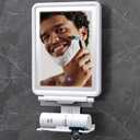 Heated Shower Mirror Fogless for Shaving, 3 Colors Stepless Dimmable Lights Fogless Mirror for Shower, Rechargeable Anti Fog Shaving Mirror with Razor Holder for Men, Light Memory Function, White