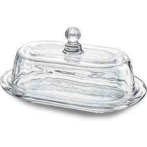 7 inch Glass Butter Dish with Lid, Clear Covered Butter Dish for Countertop, Elegant Butter Holder for Kitchen Dining Table Decor