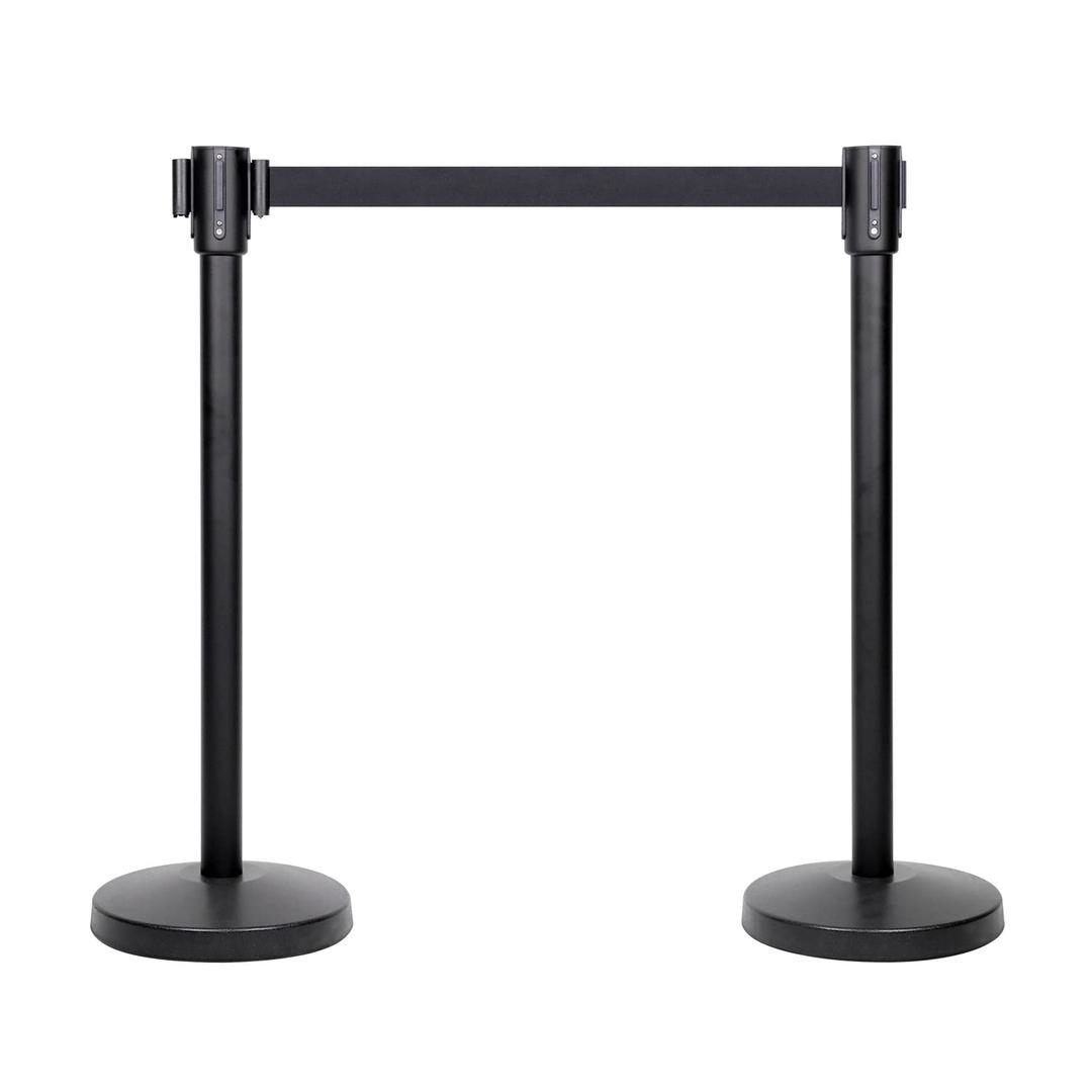 Amazon Basics Premium Crowd Control Stanchions with 6.5 ft Retractable Belt, Easy Assembly, Sturdy, Black, Pack of 2