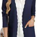 GRACE KARIN Womens Long Cardigans Trendy, Lightweight Knit Blazer, Casual Open Front Spring Sweaters with Pockets (Blue, L)