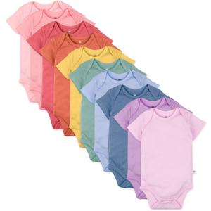 HonestBaby 10-Pack Short Sleeve Bodysuits One-Piece 100% Organic Cotton for Infant Baby Boys, Girls, Unisex (6-9 Months, Rainbow Gems Pinks)