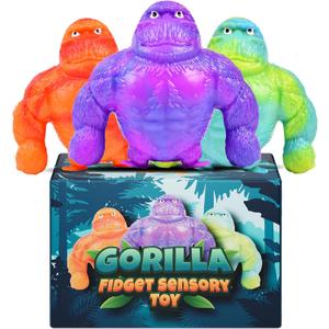3 Pack Gorilla Squeeze Stress Relief Toy - Soft Durable Anxiety Relief for Kids & Adults, Squishy Monkey Fun Fidget Sensory Toy for Relaxation and Focus, Party Favors for Kids.
