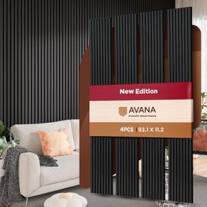 Avana Acoustic Wood Wall Panels 93.2x11.25 Inch Panels Fits 94x12 Layout Black Oak Acoustic Panels 4 PCs Wall Panels for Interior Wall Decor for Homes, Offices Design Wood Panels for Wall