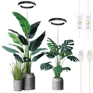 Plant Grow Light,yadoker LED Growing Light Full Spectrum for Indoor Plants,Height Adjustable, Automatic Timer, 5V Low Safe Voltage,Idea for Large Plant Light, 2 Pack (Black)