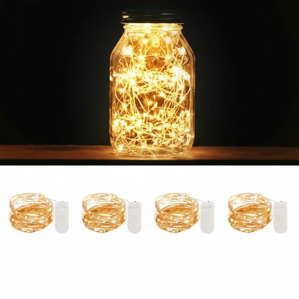 MUMUXI 4 Pack 3.3ft Fairy String Lights Battery Operated, Mini LEDs for Party Wedding Centerpiece Decorations, Crafts, Mason Jar Firefly Lights, Warm White (Copper)