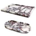 Real Luxurious Natural Marble Vanity Tray Genuine Marble Storage Tray for Home Decor Stone Tray for Bathroom/Kitchen/Vanity/Dresser Non-Resin/Non-Ceramic/Viola Oval Set