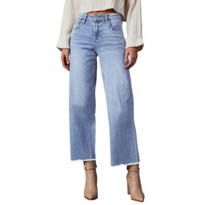 Bbkkuck Women's High Waisted Wide Leg Cropped Jeans Light Blue (Blue, XXL)