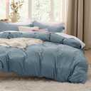 Bedsure Mineral Blue Duvet Covers Queen Size - Prewashed Cotton-Like Polyester Duvet Cover, Soft Queen Duvet Cover Set 3 Pieces with Zipper Closure, 1 Duvet Cover 90x90 inches and 2 Pillow Shams (05 - Mineral Blue (No Comforter))