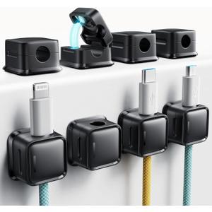 Cord Organizer Holder, 8 Pack Magnetic Desk Cable Clips Management, Hide Phone Charging Cable Keeper, Strong Adhesive Wire Charger Holder for Nightstand, Kitchen Appliances, Office Supplies (black)