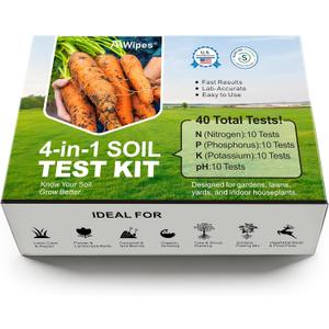 AAwipes Soil Test Kit for 4-in-1 pH, Nitrogen(N), Phosphorus(P), Potassium(K) Levels 40 Tests for Garden, Lawn, Yard & Plant Care Reliable Nutrient Tester with Sampling Accessories
