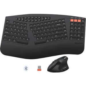 MEETION Wireless Ergonomic Keyboard and Mouse, Multi-Device Bluetooth Keyboard and Mouse, 3 DPI Adjustable Full-Sized Cordless Keyboard and Mouse, for PC/Computer/Laptop/Window, Black