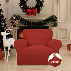 H.VERSAILTEX 2 Piece Stretch Stylish Furniture Cover/Protector Chair Covers for Living Room Soft with Elastic Bottom for Kids, Spandex Jacquard Fabric Small Checks(Chair, Red)