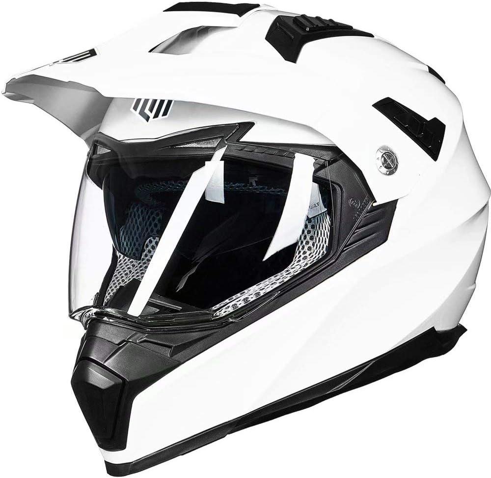 ILM Off Road Motorcycle Dual Sport Helmet Full Face Sun Visor Dirt Bike ATV Motocross Casco DOT Certified Model 606V (Small, White)