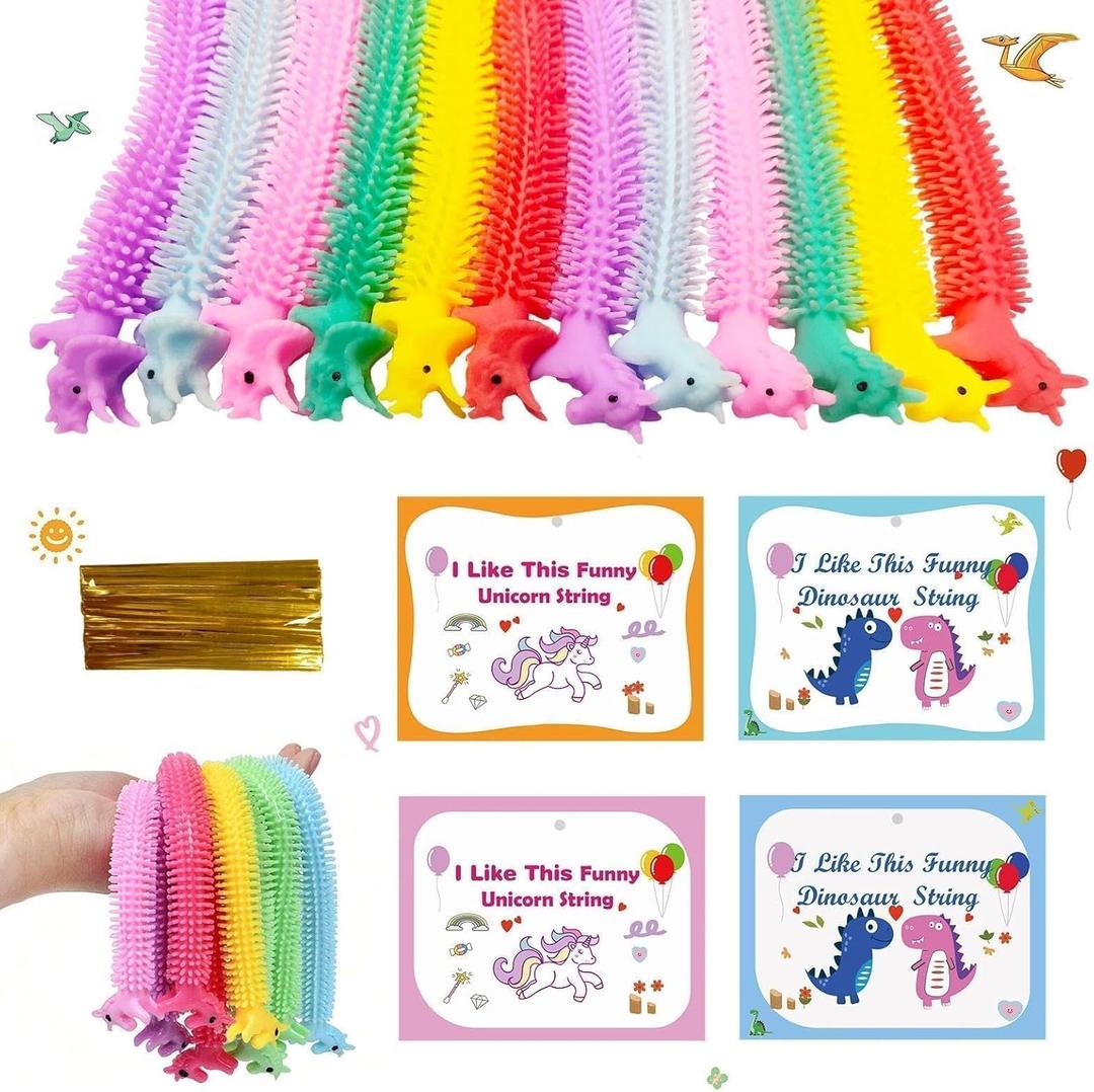Valentine's Day Cards for Kids, 48Pcs Stretchy String Toys Set Classroom Gift Exchange Stress Relief Game Party Favors (Vertical)