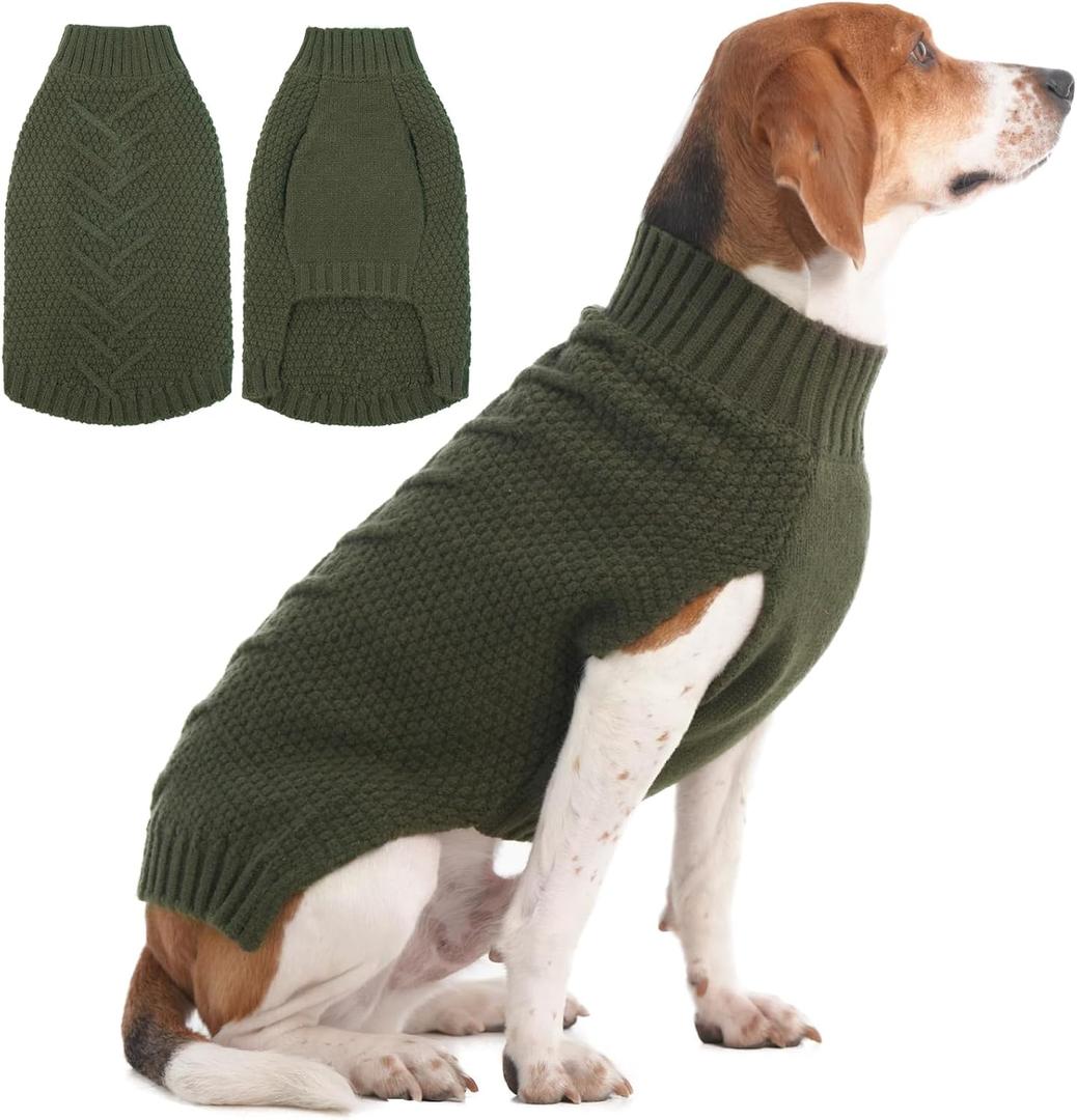 IECOii Large Dog Sweater - Neutral Thick Warm Dog Sweater for Male & Female Dogs, XL Size for Christmas, Thanksgiving, Halloween (X-Large(Chest:24.4 in), Army-Green)