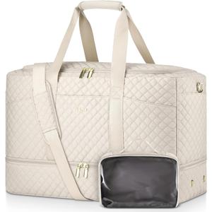 Duffle Bag for Travel, Weekender Bag with Shoe Compartment, Carry On Overnight Bag for Women with Toiletry Bag Duffel Bags with Wet Pocket for Gym Hospital Bags for Labor and Delivery Beige